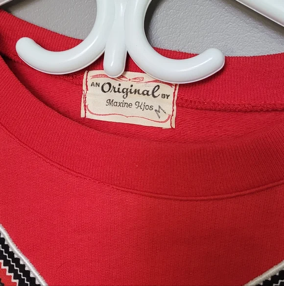 Red Sweatshirt with Fringe M Tassel Western Boho Handmade - Picture 2 of 5